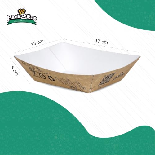 Image of Pack2Eat Paper Medium Food Boat Tray & White Paper Food Tray Disposable Serving Tray (Pack of 50)
