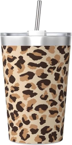魔法瓶 豹柄 ヒョウ柄 紋 タンブラー 350ml ステンレス製 水筒蓋とストロー付き 真空断熱漏れない 持ち運び 直飲み 子供 通勤 通学 かわいい おしゃれ プレゼント