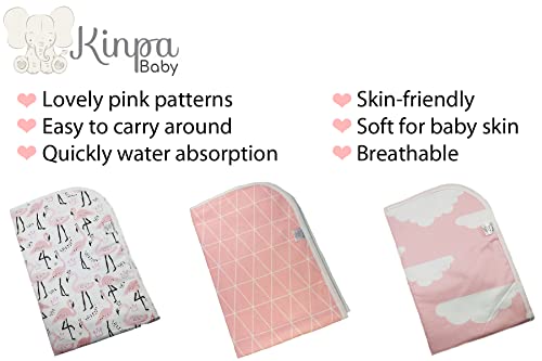 Changing Pad Liners [3 Pack Large] -Portable Changing Mat - 100% Waterproof - Absorbent - Unisex - Changing Table Cover - 19.5" X 27.5" (50Cm X 70Cm) - By Kinpa Baby (Pink Set) #TOP2