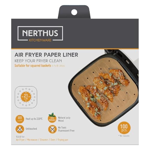 NERTHUS FIH 1442 - Tappetino di carta quadrato per Air Fryer, 100 pezzi, compatibile con friggitrici ad aria da 4 a 8 litri