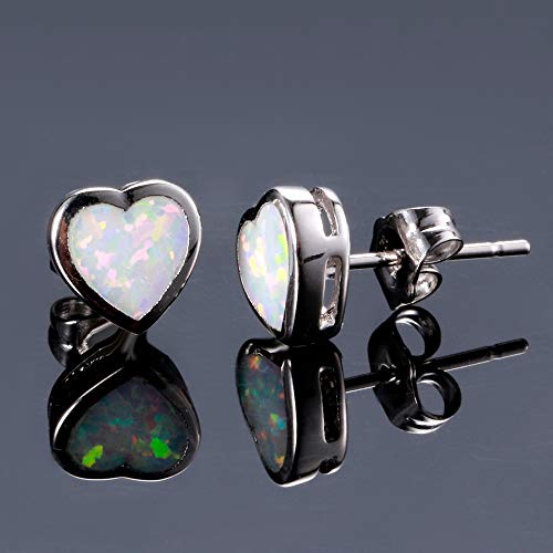 Pendientes de plata 925 con ópalo azul y corazón para mujer 2