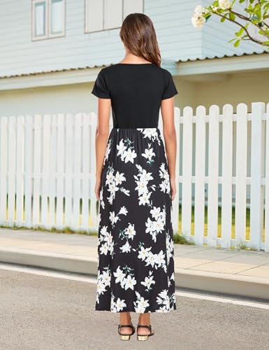 Image of Lacavocor Womens Short Sleeve Maxi Dresses Empire Waist Long Dress
