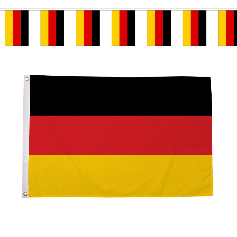 Flagtex Germany Die Mannschaft World Cup 2026 Medium Team Bundle Includes 5ft x 3ft Premium Polyester Flag and 9m Rectangle Bunting Football Fan Pack Indoor Outdoor Decoration