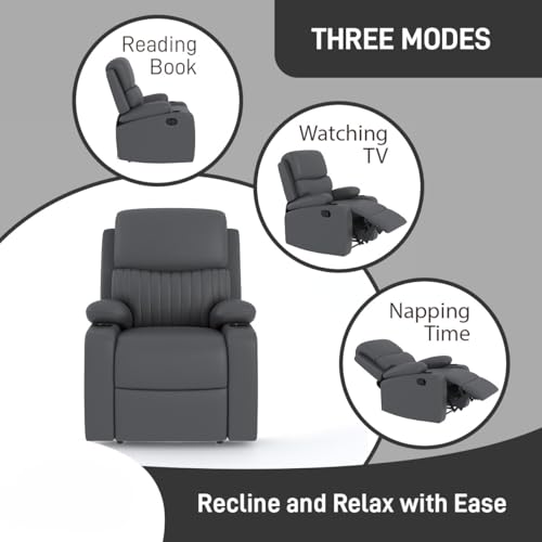 Image of Amazon Brand - Solimo Orleans | Single Seater Sofa Recliner | Manual Recliner (Leatherette Grey)