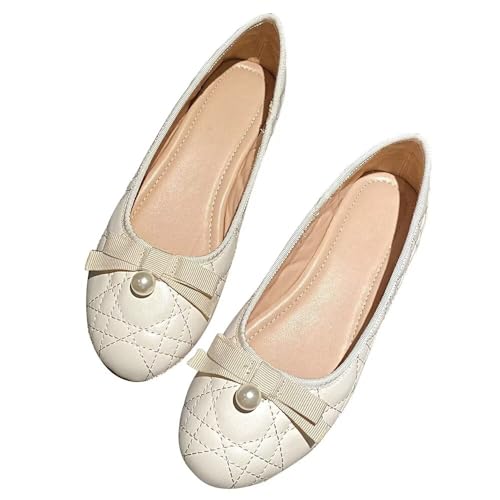 Hee grand Flats for Women Cute Bowknot Round Toe Dress Shoes Soft PU Leather Slip On Ballet Flats Lightweight Walking Shoes