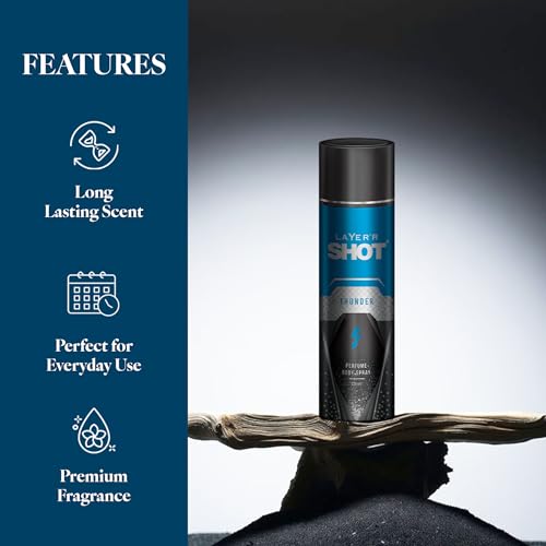 Image of Layer'r Shot Thunder Body Spray for Men 120ml | Long-Lasting Oriental Deodorant | Fresh Bergamot, Mint & Vanilla Notes | Daily Use | Skin-Friendly & IFRA Certified