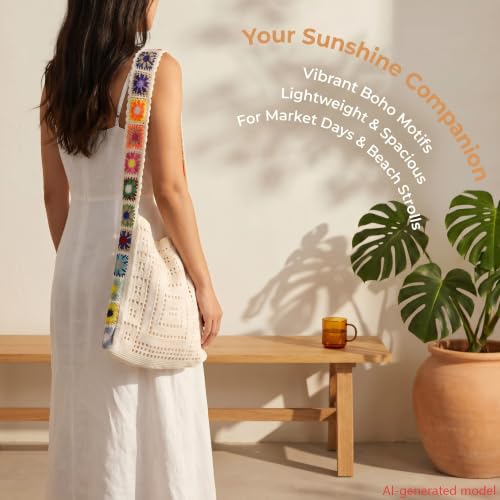 Bolso bohemio de crochet para mujer, bandolera para verano miniatura 6