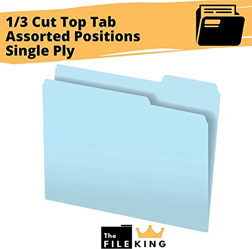 The File King 1/3-Cut Top Tab Pale Blue File Folder - Letter Size | Box Of 100 | Made In America | Assorted Tab Positions | 11-Point Fiber Construction | Organize Home Or Office #TOP2