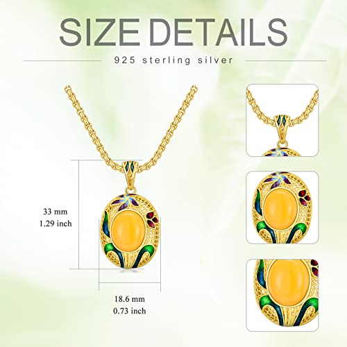 Jkr Yellow Jade Necklace For Women Sterling Silver 18K Gold Plated Oval Enamel Pendant Necklace Birthday Christmas Jewelry Gifts For Women Mom Wife Her #TOP2