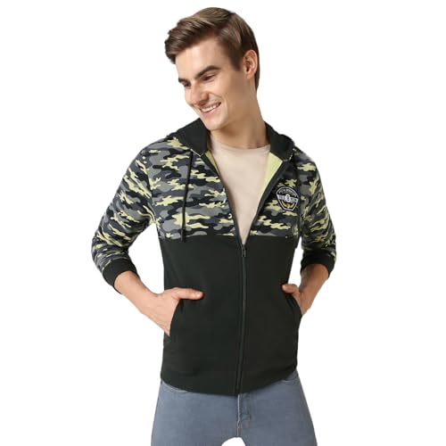 Urbano Fashion Men’S Grey Cotton Camouflage Printed Hooded Neck Sweatshirt (Swtcamhd-22B-Grebla-L)