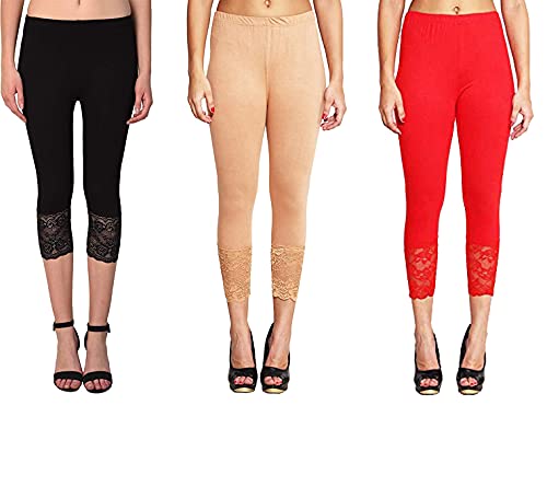 Gopinathji Creation Women's Regular Fit Cotton Capris (Pack of 3 , White , Blue , Yellow )