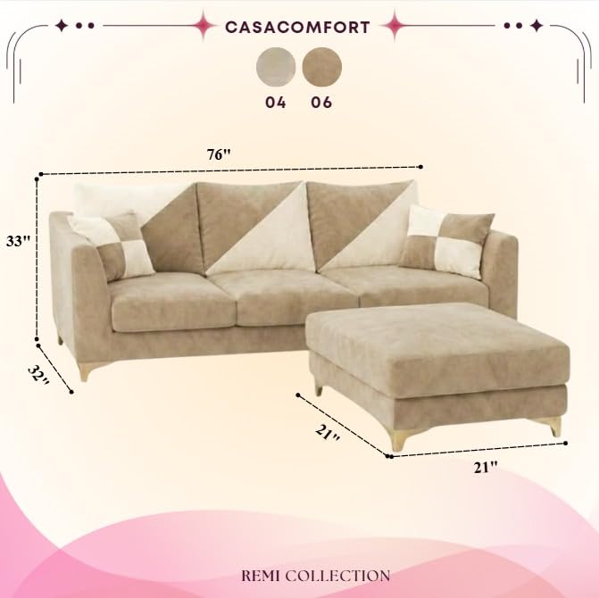 Image of Juliet 4 Seater L Shape Sofa Set with Movable Ottomans | Flexible Layout | Rich Velvet Suede Fabric | Silver Legs | Dual Tone Modern Sofa for Living Room (Beige-Cream)