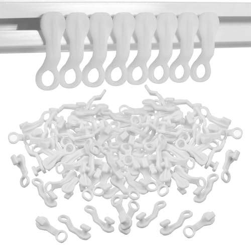 100PCS Curtain Track Gliders,Plastic Curtain Glider Hooks,White Hooks Plastic for Windows Door Shower