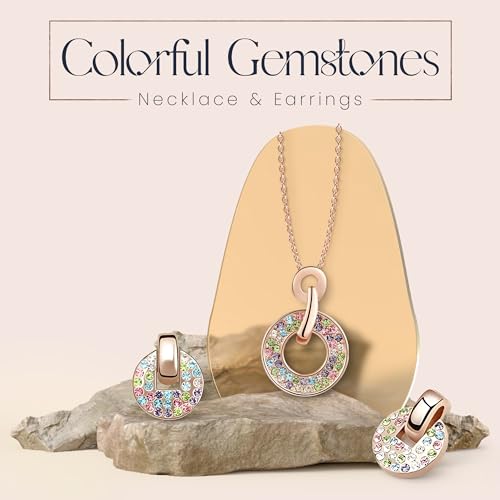 Crystalline-Azuria-Mujer-18ct-Chapado-en-Oro-Rosa-Cristales-Colorido-Redondo-Juego-de-joyas-Collar-con-Colgante-45-cm-Pendientes-para-Mujer-y-Nina