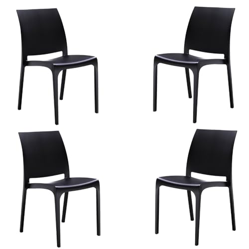 Liberoshopping Silla apilable de Polipropileno Moderna para Interiores y Exteriores jardín, Bar, Cocina, Modelo Volga (Negro, 4 sillas)
