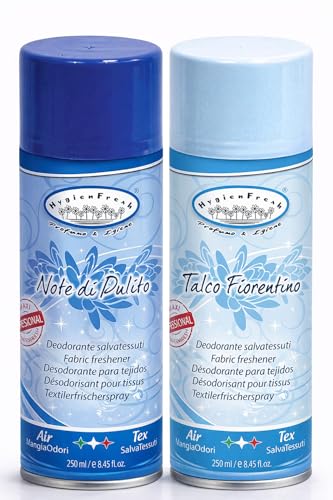 HygienFresh Note di Pulito Talco Fiorentino - Spray Deodorante Professionale Tessuti Ambiente Auto Cassetti Scarpe Armadio Profumo Hotel Palestra Accessori Lavanderia - 2 Pezzi da 400 ml
