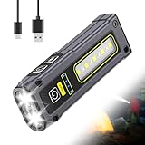 Riisoyu Mini-zaklamp, USB C, oplaadbaar, led-werklamp, 600 lumen, met blauwe en rode COB-werklamp, zwarte zaklamp met magnetische sokkel voor werkplaats, auto, noodgevallen, camping, outdoor
