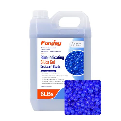 6LBS Fonday Premium Moisture Indicating Silica Gel Desiccant Beads (Blue)
