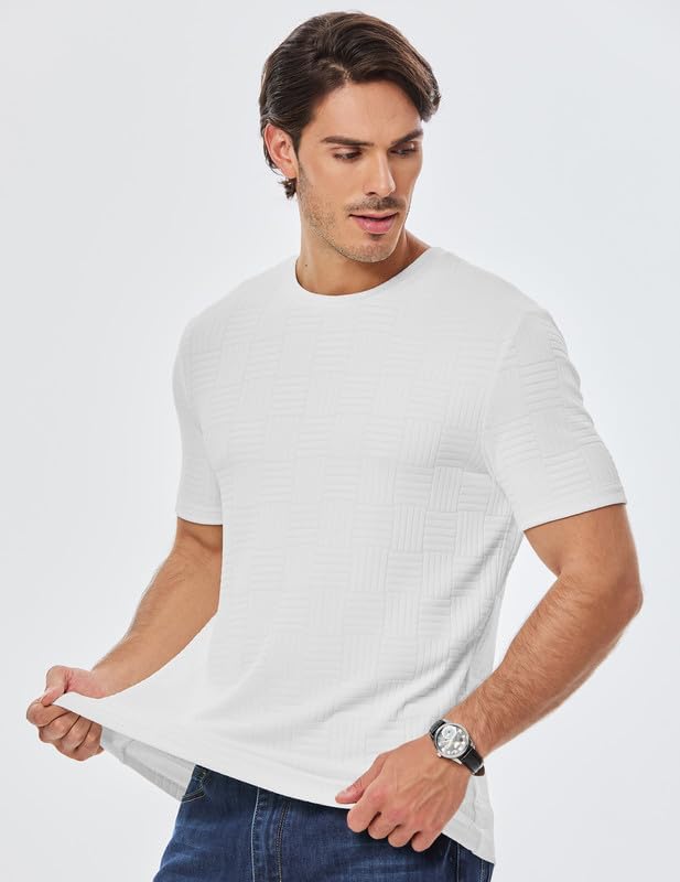 Men's T Shirts Summer Crewneck Tee Shirts Casual Textured Short Sleeve Pullover Tshirts - Image 2