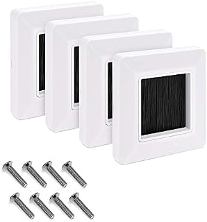 kwmobile Flush Brush Wall Plate - 4X Single Gang Flush Wall Mounted Brush Faceplate to Cover Outlets, Sockets and Tidy Up Wires and Cables - Black