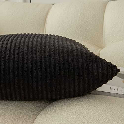 RENMEI Set of 2 Striped Corduroy Square Throw Pillow Case Soft Cushion Covers for Sofa Couch Bedroom Decorative Fluffy Pillowcases 12 x 20 Inch 30 x 50 CM Black