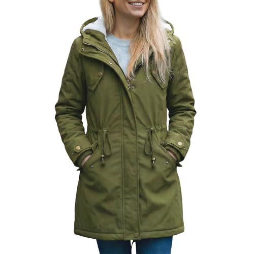 YYNUDA Manteau Femme d'hiver Chaud Parka Mi-longue Veste d'hiver Blouson à Capuche épais Fourrure Blouson avec Capuche Grande Taille Vert L
