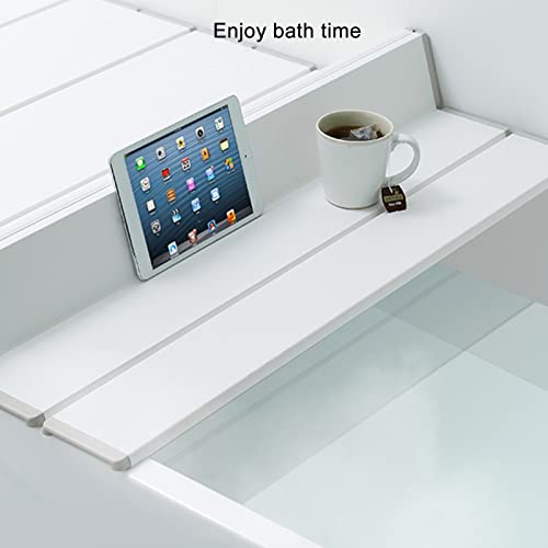 Couvercle de baignoire pliable et isolant avec support de rangement en blanc