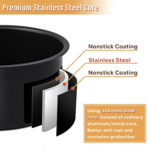 E-Far 4 Inch Cake Pan Set Of 3, Nonstick Stainless Steel Mini Round Cake Pans Tin, Small Size For Baking Smash Cakes/Cheesecake, Stainless Steel Core & Non-Toxic Coating, Straight Side & 2 Inch Deep #TOP1