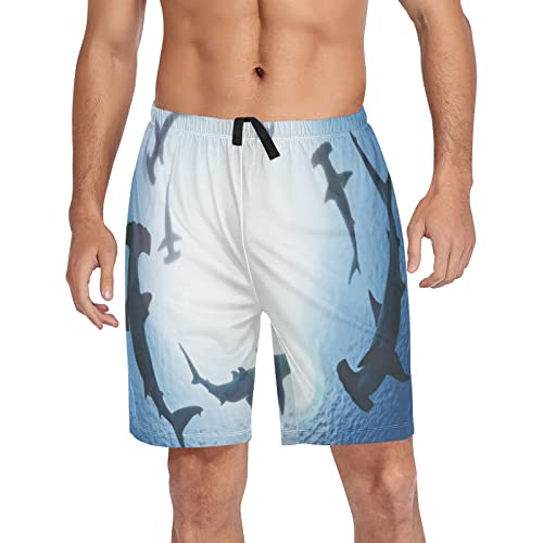 Fisyme Mens Pajama Shorts Underwater Ocean Sharks Men Pj Lounge Sleep Shorts