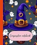 Halloween composition notebook: 3D cute ghost and witch hats theme notebook| 120 pages wide Ruled...