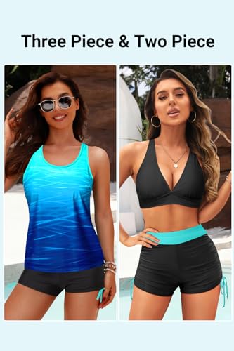 Image of Yonique 3 Piece Tankini Swimsuits for Women Swim Tank Top Bathing Suits with Boy Shorts and Bra Athletic Swimwear