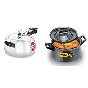 Hawkins Contura Aluminium Inner Lid Pressure Cooker, 5 Litre & Hard Anodised Handi Saucepan (2 Short Handles) with Hard Anodised Lid, Capacity 3 Litre, 21 cm, 4.06 mm (AH3S)