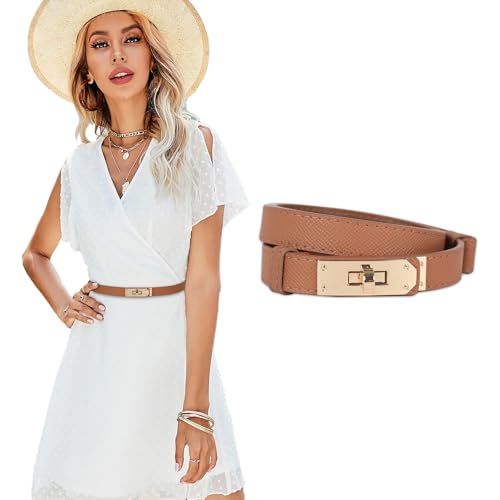 Image of Aurolran Women's Fashion Classic Metal Buckle Leather Belt with Jeans Dress