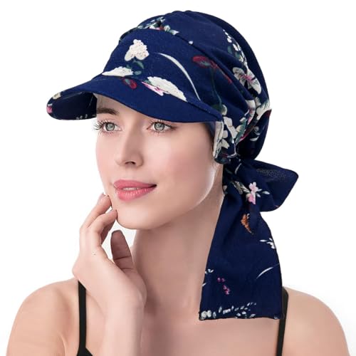 AMateschitz Pañuelo para la cabeza para mujer, gorra tipo bandana, estilo retro, sombrero de quimio, gorro con flor, gorro con visera, gorra de visera con protección UV, bufanda estampada turbante