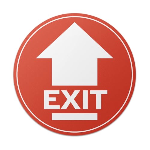101SignCity 17" x 17" Round Red "Exit" with Arrow Floor Sticker Sign for Leaving, Evacuation, Escape - 2 Pack