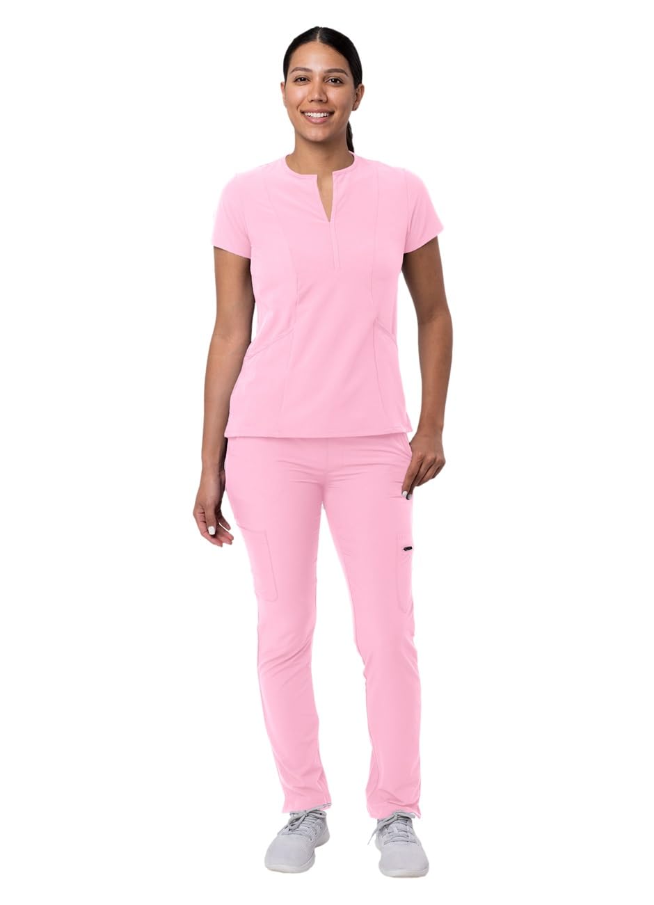 Adar Uniforme médico para mujer Top con babero frontal pantalones cargo skinny