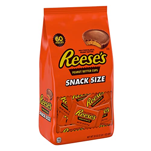 REESE'S Milk Chocolate Snack Size Peanut Butter Cups, Candy Bag, 33 oz (60 Pieces)