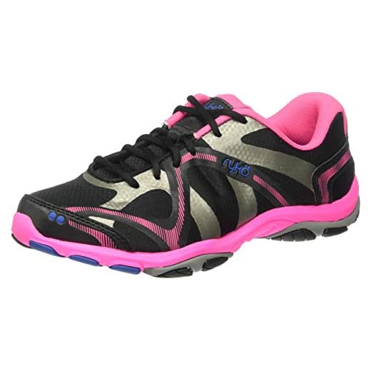 Ryka womens Influence Training Shoe Cross Trainer, Black/Atomic Pink/Royal Blue/Forge Grey, 8.5 US