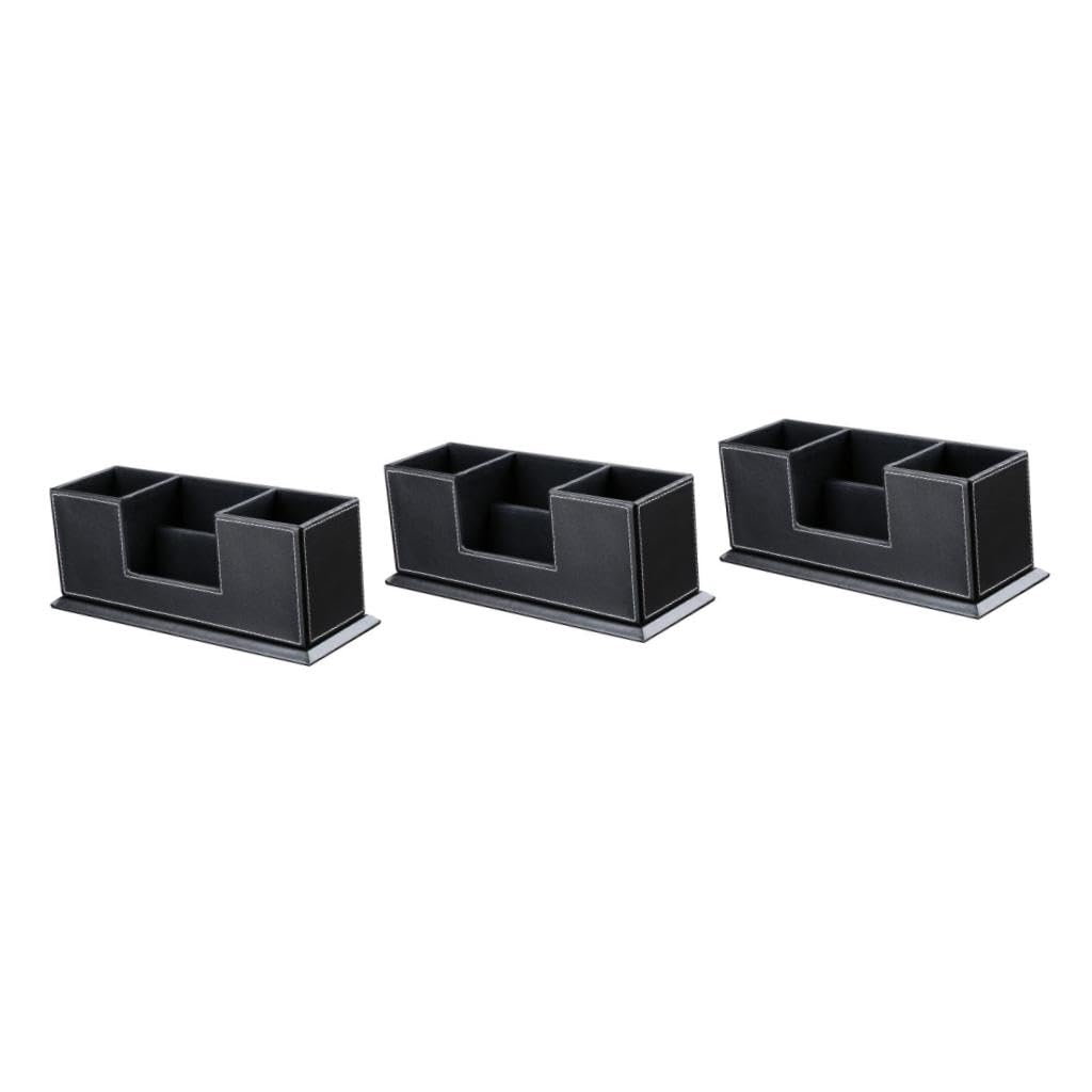Angoily 3 Stück Multifunktionaler Leder Stiftehalter mit Fächern Eleganter Schreibtisch Organizer für Schreibwaren Handy Fernbedienungen und Schwarz