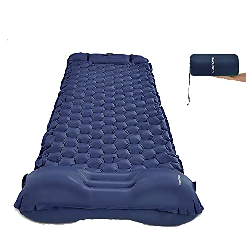 Inflatable Sleeping Mat- Waterproof Extra Thickness Camping Mattress with Foot Pump&Pillow, Portable Air Pad Folding Lightweight Single Bed for