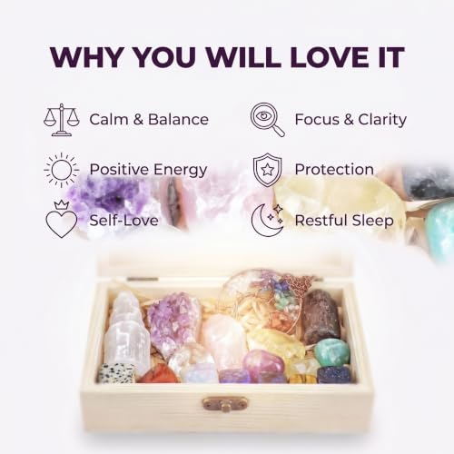 AtPerry's Healing Crystals Set - 16 Real Chakra Crystals & Stones for Stress & Anxiety Relief, Wooden Gift Box + Tree of Life Necklace + Guide Book, Selenite Amethyst Rose Quartz - Gift for Women - Image 6