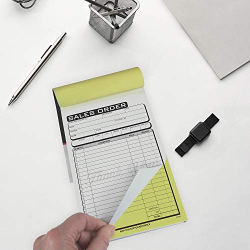 Small Business 2-Part Carbonless Invoice Form Pad / 50 Sets / 4 1/4\" x 7 1/4\" Carbon Copy Purchase Sales Receipt Book