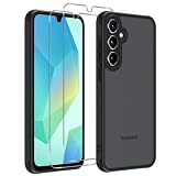 Vauki Mat Coque pour Samsung Galaxy A16 5G mit 2 Verre Trempé,Translucide Antichoc Militaire Arrière Protección Housse,Anti Rayures Anti Jaune Rigide Givré Étui Case avec Protection Caméra,Noir