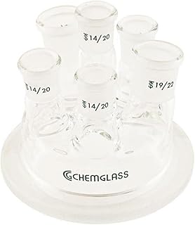 Chemglass CG-MR-250L2 Series CG-MR Reaction Vessel Lid, 6-Neck, Compatible with Mettler Systems, 250 mL Capacity