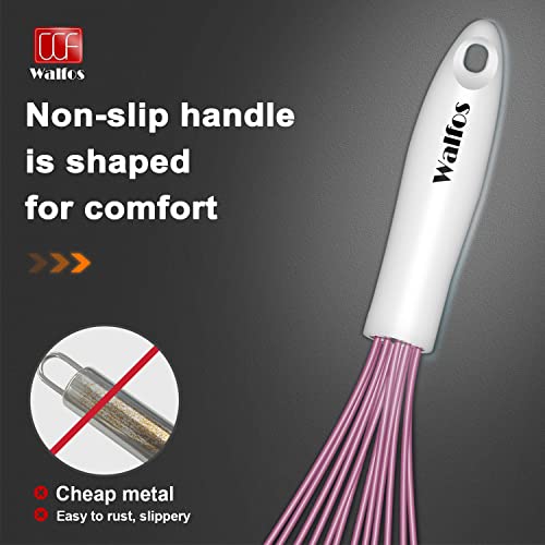 Image of Walfos Whisk, Silicone Whisks for Cooking & Baking Non Scratch Rubber Coated Pink Whisk for Non-stick, Perfect for Frothing, Blending, Beating and Whisking (3pack Pink)