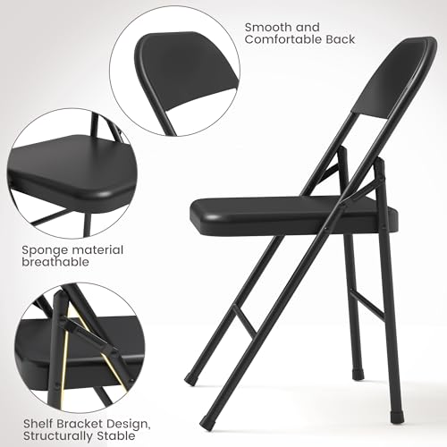 8 Pack All-Steel Folding Chairs Set of 8, Heavy Duty Metal Foldable Dining Chair with Backrest, Hold Up to 350 LBS, Black Portable Fold Chair for Home, Office, Indoor & Outdoor Events - Image 8