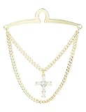 Men's Tie Chain with Decorative Link, Multi-Tone Metal Tie Clip and Collar Pin Set for Formal Wear, Gift Box Included(Gold-Tone CZ Cross)