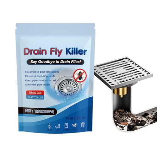 Drain Fruit Fly Eliminator Long-Lasting No Damage Cleaner | Drain Fly Control Powder Indoor | for Home Kitchen Bathroom Shower Tub Basement Apartment Pipe Floor Plumbing