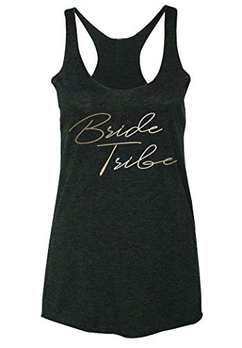Emdem Apparel Team Bride Bridal Womens Tank Top, Bachelorette Bridal Party Wedding Gift (Medium, Vintage Black - Bride Tribe)