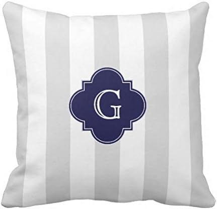 XL Lt Gray White Stripes Navy Quatrefoil Monogram Throw pillow case cover 16*16